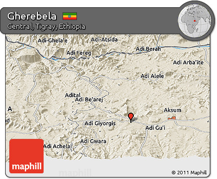 Shaded Relief Panoramic Map of Gherebela