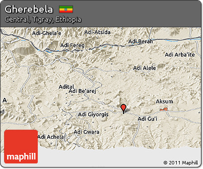 Shaded Relief Panoramic Map of Gherebela