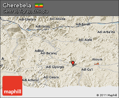 Shaded Relief Panoramic Map of Gherebela