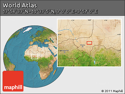Satellite Location Map of the Area around 14° 15' 49" N, 3° 28' 30" E
