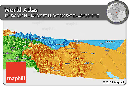 Political Panoramic Map of the Area around 14° 15' 49" N, 40° 1' 29" E