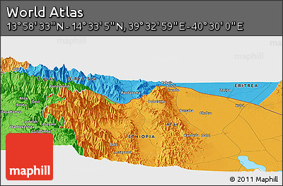 Political Panoramic Map of the Area around 14° 15' 49" N, 40° 1' 29" E