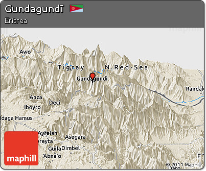 Shaded Relief Panoramic Map of Gundagundī
