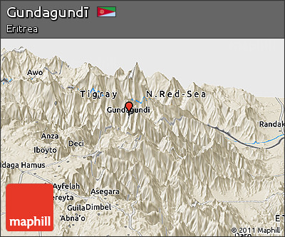 Shaded Relief Panoramic Map of Gundagundī