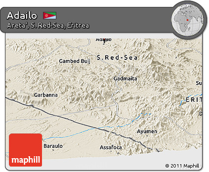 Shaded Relief Panoramic Map of Adailo