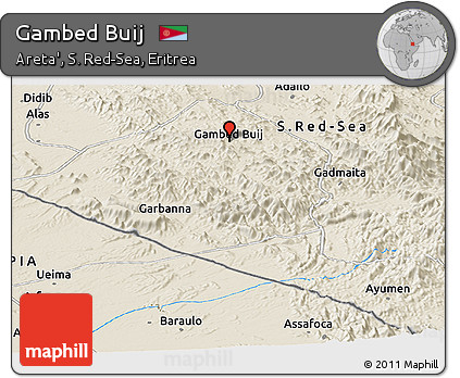 Shaded Relief Panoramic Map of Gambed Buij