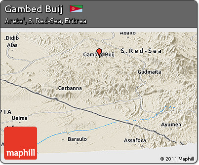 Shaded Relief Panoramic Map of Gambed Buij