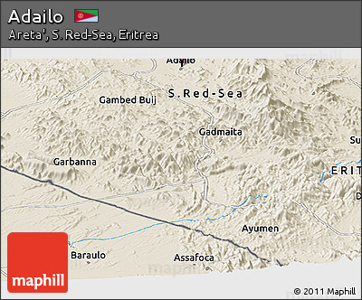 Shaded Relief Panoramic Map of Adailo
