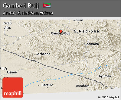 Shaded Relief Panoramic Map of Gambed Buij