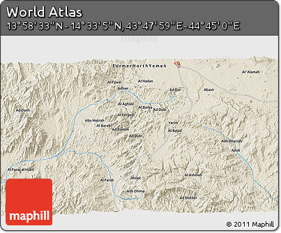Shaded Relief 3D Map of the Area around 14° 15' 49" N, 44° 16' 29" E