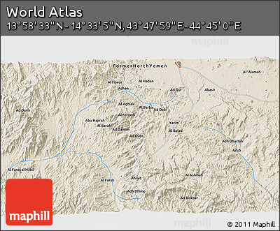 Shaded Relief 3D Map of the Area around 14° 15' 49" N, 44° 16' 29" E