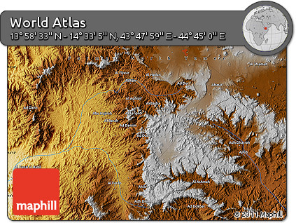 Physical Map of the Area around 14° 15' 49" N, 44° 16' 29" E