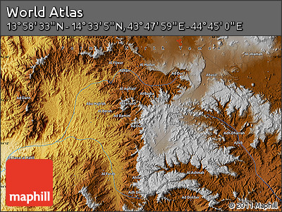 Physical Map of the Area around 14° 15' 49" N, 44° 16' 29" E