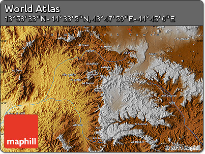 Physical Map of the Area around 14° 15' 49" N, 44° 16' 29" E