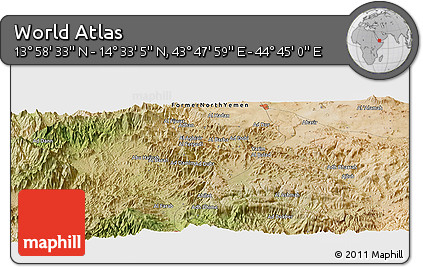 Satellite Panoramic Map of the Area around 14° 15' 49" N, 44° 16' 29" E