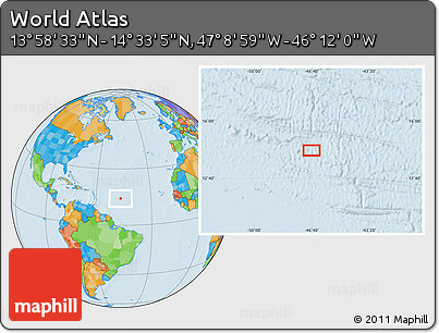 Political Location Map of the Area around 14° 15' 49" N, 46° 40' 29" W