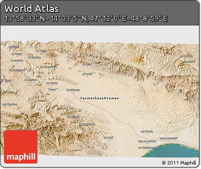 Satellite 3D Map of the Area around 14° 15' 49" N, 47° 40' 29" E