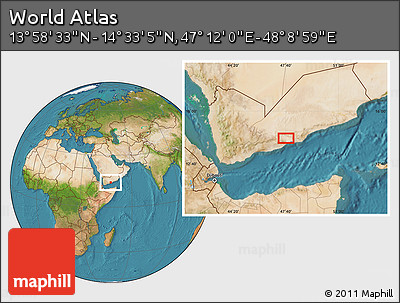 Satellite Location Map of the Area around 14° 15' 49" N, 47° 40' 29" E