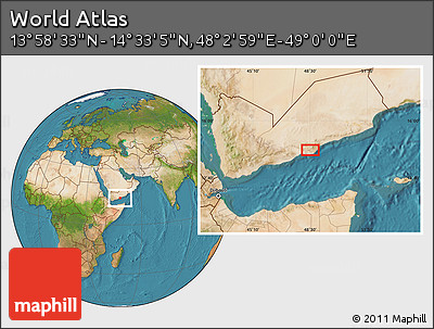 Satellite Location Map of the Area around 14° 15' 49" N, 48° 31' 29" E