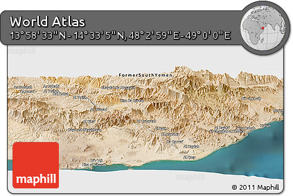 Satellite Panoramic Map of the Area around 14° 15' 49" N, 48° 31' 29" E