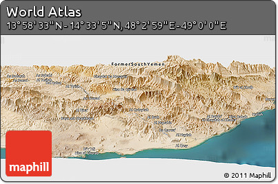 Satellite Panoramic Map of the Area around 14° 15' 49" N, 48° 31' 29" E