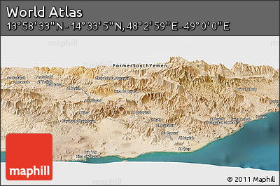Satellite Panoramic Map of the Area around 14° 15' 49" N, 48° 31' 29" E