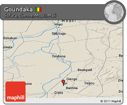 Shaded Relief Panoramic Map of Goundaka