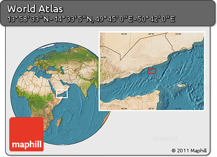 Satellite Location Map of the Area around 14° 15' 49" N, 50° 13' 30" E
