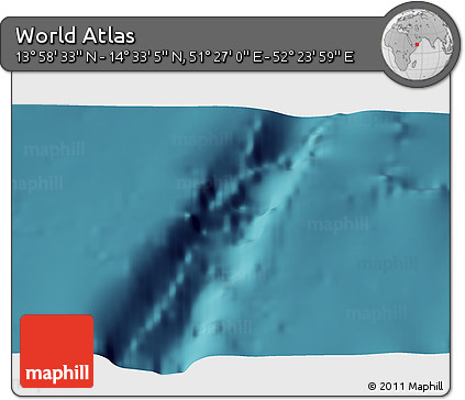 Satellite 3D Map of the Area around 14° 15' 49" N, 51° 55' 29" E