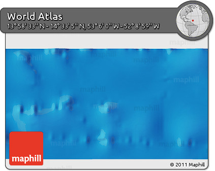 Physical 3D Map of the Area around 14° 15' 49" N, 52° 37' 30" W