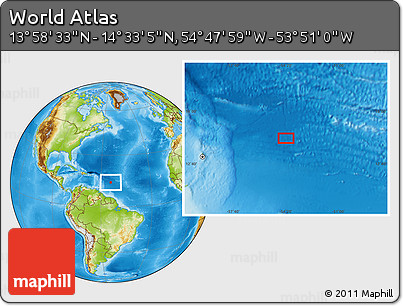 Physical Location Map of the Area around 14° 15' 49" N, 54° 19' 30" W
