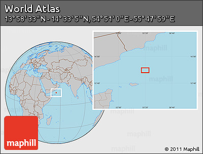 Gray Location Map of the Area around 14° 15' 49" N, 55° 19' 30" E