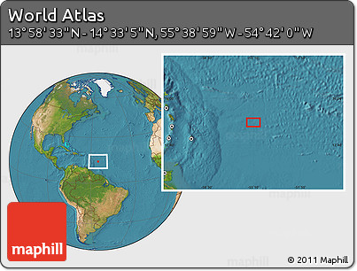 Satellite Location Map of the Area around 14° 15' 49" N, 55° 10' 29" W