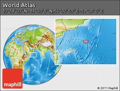 Physical Location Map of the Area around 14° 15' 49" N, 57° 1' 29" E