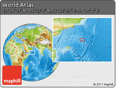 Physical Location Map of the Area around 14° 15' 49" N, 57° 1' 29" E