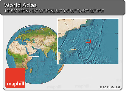 Satellite Location Map of the Area around 14° 15' 49" N, 57° 1' 29" E