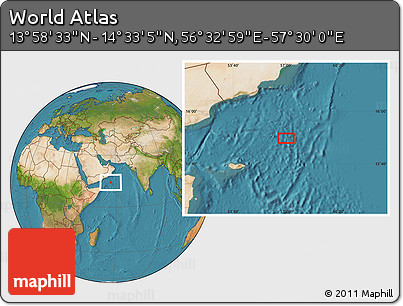 Satellite Location Map of the Area around 14° 15' 49" N, 57° 1' 29" E