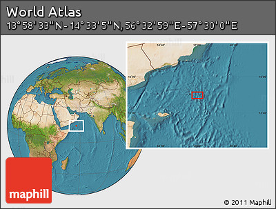 Satellite Location Map of the Area around 14° 15' 49" N, 57° 1' 29" E