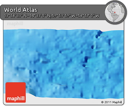 Physical 3D Map of the Area around 14° 15' 49" N, 59° 25' 29" W