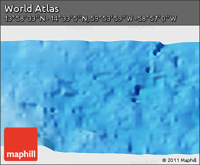 Physical 3D Map of the Area around 14° 15' 49" N, 59° 25' 29" W