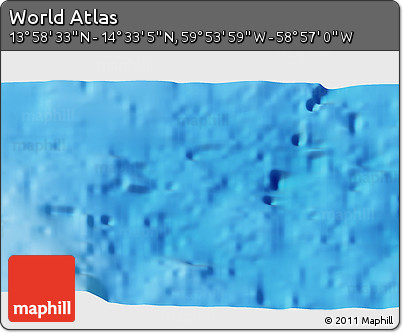 Physical 3D Map of the Area around 14° 15' 49" N, 59° 25' 29" W