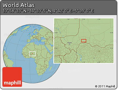 Savanna Style Location Map of the Area around 14° 15' 49" N, 5° 10' 30" E