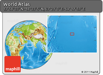 Physical Location Map of the Area around 14° 15' 49" N, 63° 49' 30" E