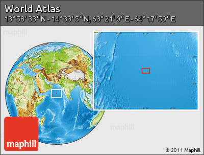 Physical Location Map of the Area around 14° 15' 49" N, 63° 49' 30" E