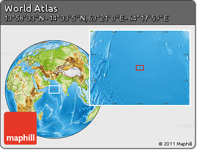 Physical Location Map of the Area around 14° 15' 49" N, 63° 49' 30" E