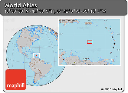 Gray Location Map of the Area around 14° 15' 49" N, 66° 13' 29" W