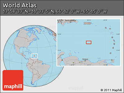 Gray Location Map of the Area around 14° 15' 49" N, 66° 13' 29" W