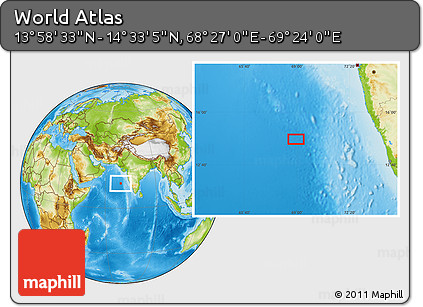 Physical Location Map of the Area around 14° 15' 49" N, 68° 55' 30" E