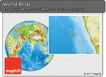Physical Location Map of the Area around 14° 15' 49" N, 70° 37' 30" E