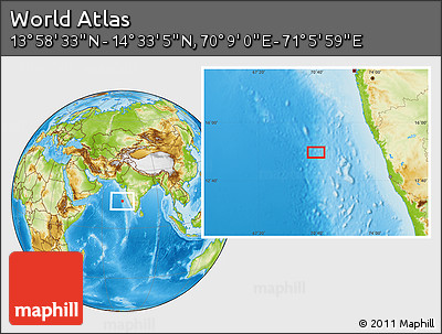 Physical Location Map of the Area around 14° 15' 49" N, 70° 37' 30" E